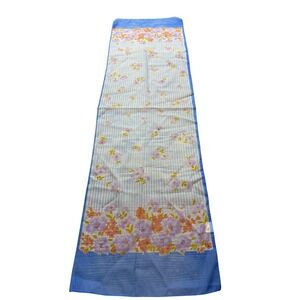 Glentex Nylon Scarf Made in Japan Floral Striped Print Long Wrap 1960s 70s Vtg